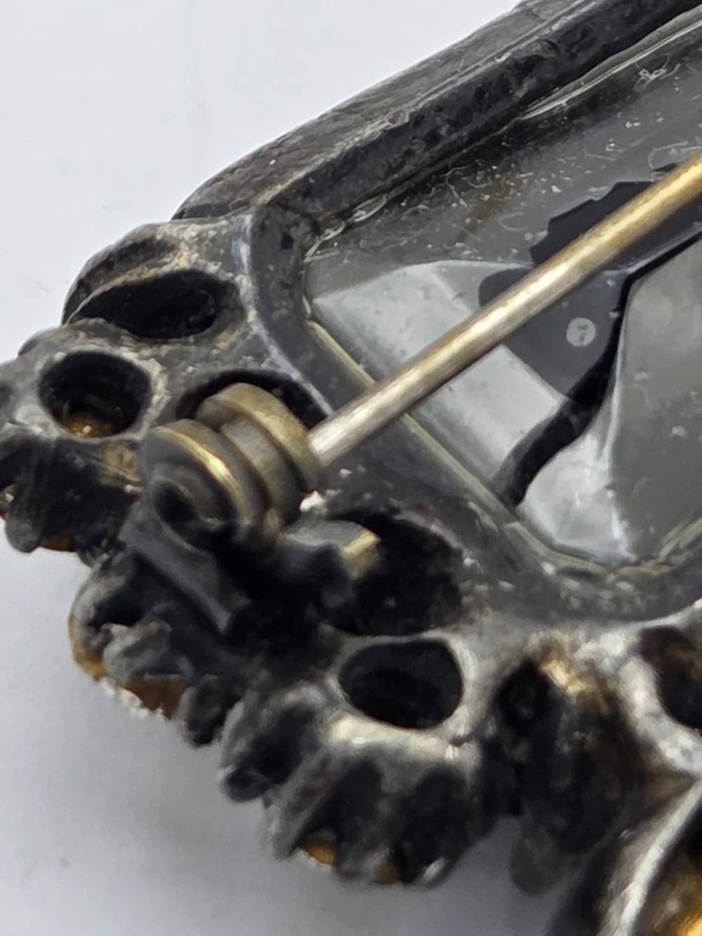 Vintage Black Glass Emerald Cut Rhinestone Brooch Pin Statement
